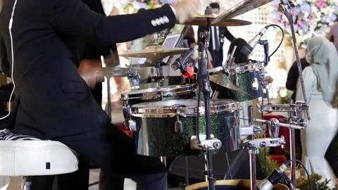 Drummer playing the drums, Drum set, drum kit in dark, drummer plays a concert Stock Footage 177143709