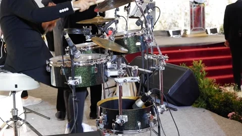 Drummer playing the drums, Drum set, drum kit in dark, drummer plays a concert 스톡 동영상 177166755