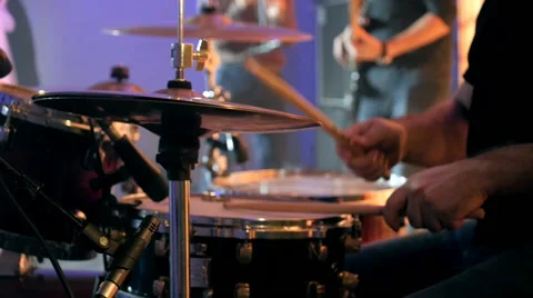 Drummer playing of drums during a concert on special event Stock Footage 66475417