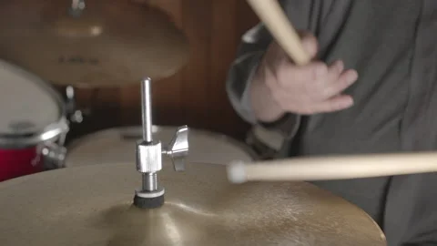 Drummer Playing Hi Hat with Shallow Depth of Field Stock Footage 142116185