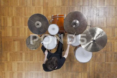 Drummer playing kit Stock Photos