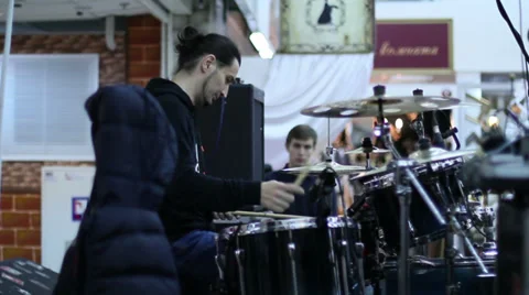Drummer playing at the mall Stock Footage 32058450