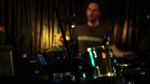 Drummer playing at music event Stock Footage 40310763