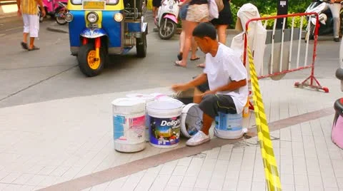 The drummer is playing the plastic drums Stock Footage 10828381