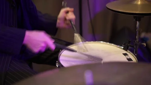 Drummer playing soft Rhythm Stock Footage 75737783