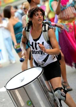 Drummer playing while parades Stock Photos