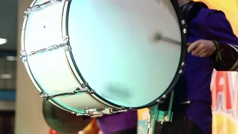 The drummer plays on big drum Stock Footage 70122678