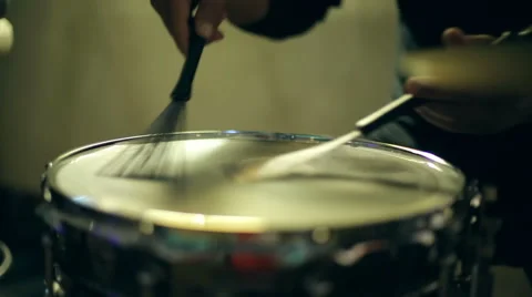 The drummer plays brushes on a drum solo Stock Footage 43217685