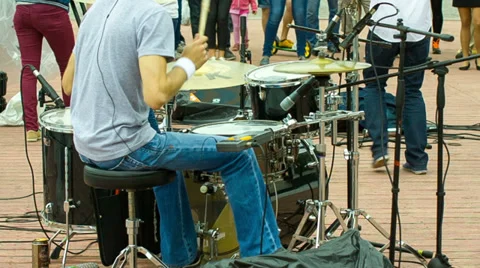 Drummer plays at the concert Stock Footage 39683025