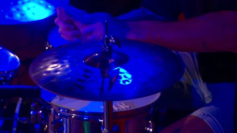 The drummer plays at the disco on the plates Stock Footage 103595902