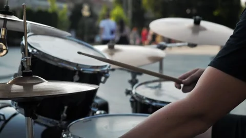 A drummer plays a drum kit. Stock Footage 280481987