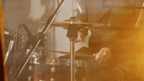 A drummer plays the drum kit Stock Footage 324843001