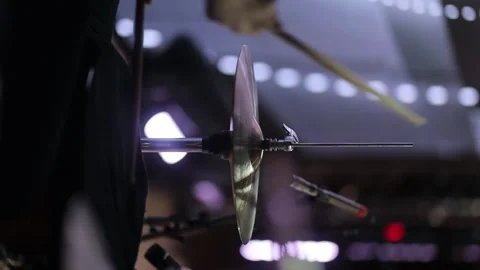 A drummer plays a drum kit, hands with drumsticks close-up. Stock Footage 339383126