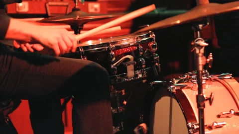 The drummer plays on the drum set. Stock Footage 88500627