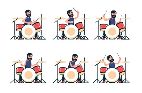 Drummer plays the drum set Stock Illustration