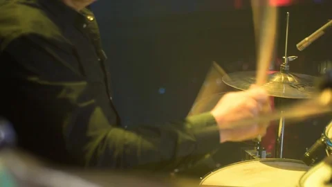 The drummer plays the drums Stock Footage 98224203