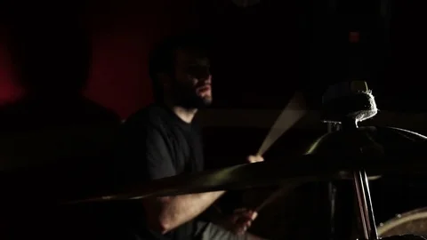 A drummer plays drums kit. Closeup of drummer hand playing drum plate Stock Footage 72635469
