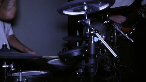 The drummer plays electric drums Stock Footage 67350688