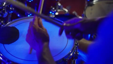 Drummer plays, hands and drumsticks in the footage Stock Footage 200224728
