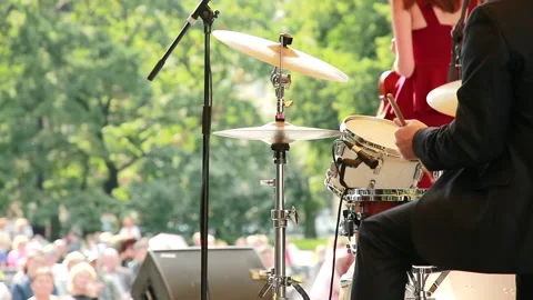 The drummer plays on stage Video stock 138122440