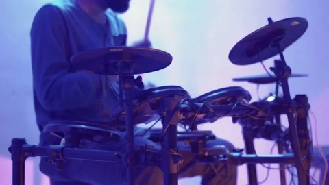 Drummer Rocks his Kit Hard Stock Footage 203186041