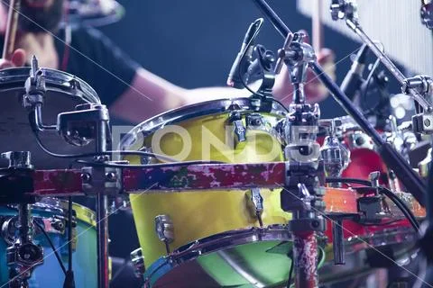Drummer on stage during concert Stock Photos