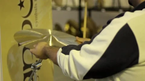 Drummer testing Cymbal Close up Video stock 237624410
