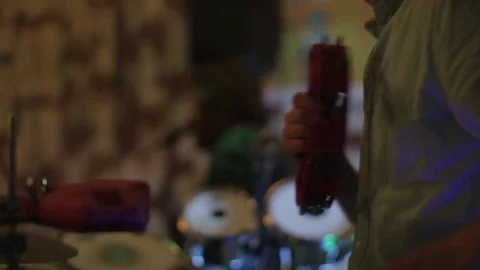 Drummer Using a Tambourine Stock Footage 76875243