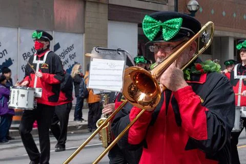 Drummers and Pipers at St Patrick's Day Parade in Toronto Stock Photos