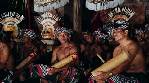 Drummers at Bali Kecak Dance Performance Stock Footage 65566885