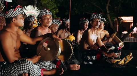 Drummers at Bali Kecak Dance Performance Stock Footage 65571854