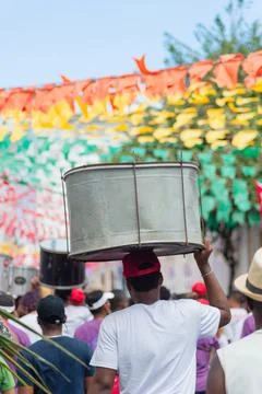 Drummers carrying drums Stock Photos