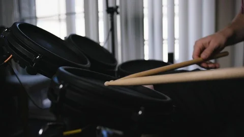 Drummers hands practicing on an electronic drum kit Stock Footage 111585347
