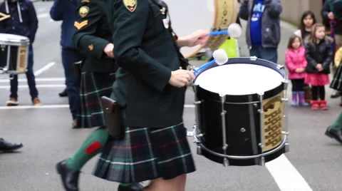 Drummers  marching kilts Vancouver Stock Footage 61744295
