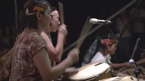 Drummers Perform with the Indigenous People at an Open Air Concert with Audio Stock Footage 157633266