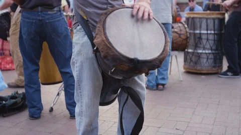 Drummers performing during Drum circle in Asheville, NC Stock Footage 103432973