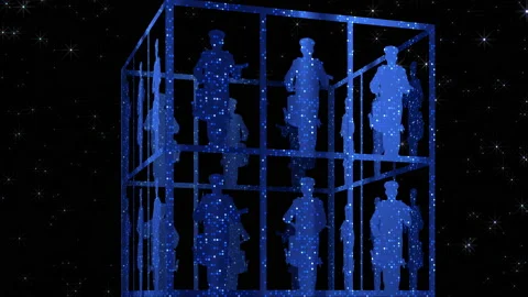 Drummers. Pixel-shimmery outlines. Animation of a blue semi-transparent rotating Stock Footage 150539986