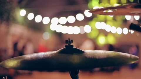 Drummer's plates cymbals on the background of the prom, disco, concert Stock Footage 150152589
