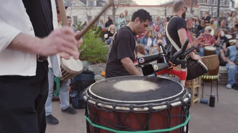 Drummers playing drums during a drum circle  Stock Footage 103434804