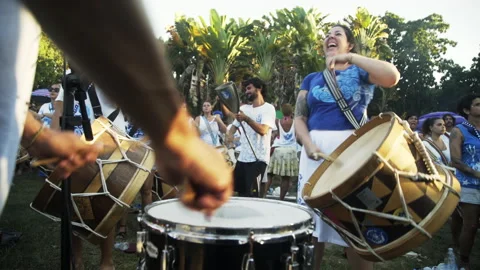 Drummers Playing Having Fun - Street Carnival Parade of Rio de Janeiro - Brazil Stock-Footage 102240246