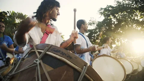 Drummers Playing Having Fun - Street Carnival -  Rio de Janeiro - Brazil Stock-Footage 102241145