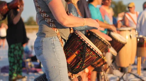 Drummers at sunset on the beach Stock Footage 959680