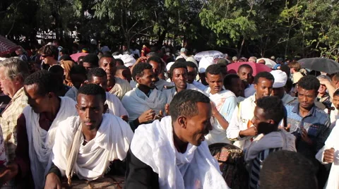 Drummers in Timkat Parade, Lalibela, Ethiopia Stock Footage