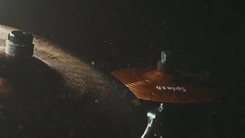 Drumming technique showcase with sparkling cymbals in a dimly lit studio 스톡 동영상 307121168