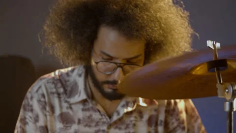 Drums and drummer. Creative world. Creative world. Close up of hispanic man Stock Footage 139896997