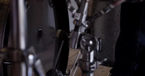 Drums base being hit - close up - slow motion - vibrations Stock Footage 148245144