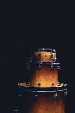 Drums on a dark background isolated, percussion instruments. Stock Photos