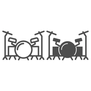 Drums line and solid icon, Music festival concept, drum set sign on white Stock Illustration