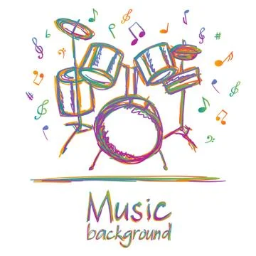 Drums music background with notes Stock Illustration