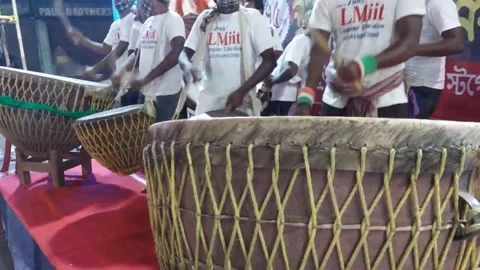 Drums or dhol are being played in calcutta during puja Stock Footage 171174246